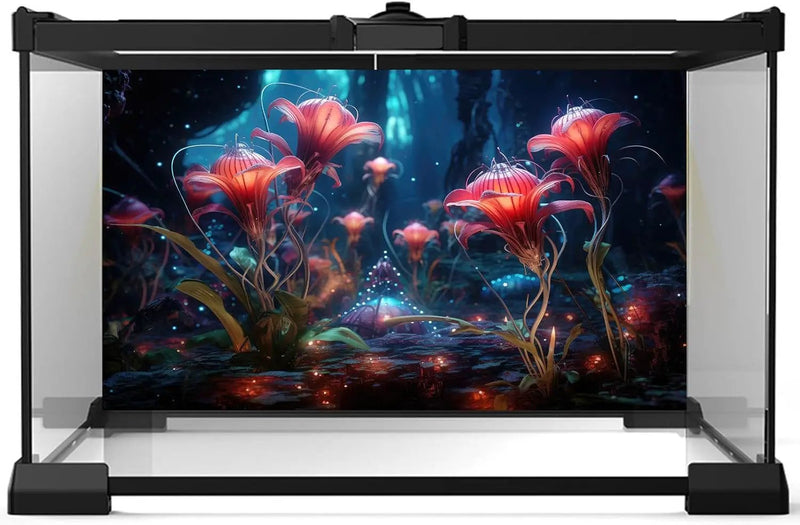 Aquarium Background Beautiful Red Translucent Flowers Terrarium Background Abstract Fantasy Plants Underwater World Tank Poster Glowing Flowers Foggy Forest Fish Tank Background Decors Vinyl 24x16in by GreenHaven Gardens