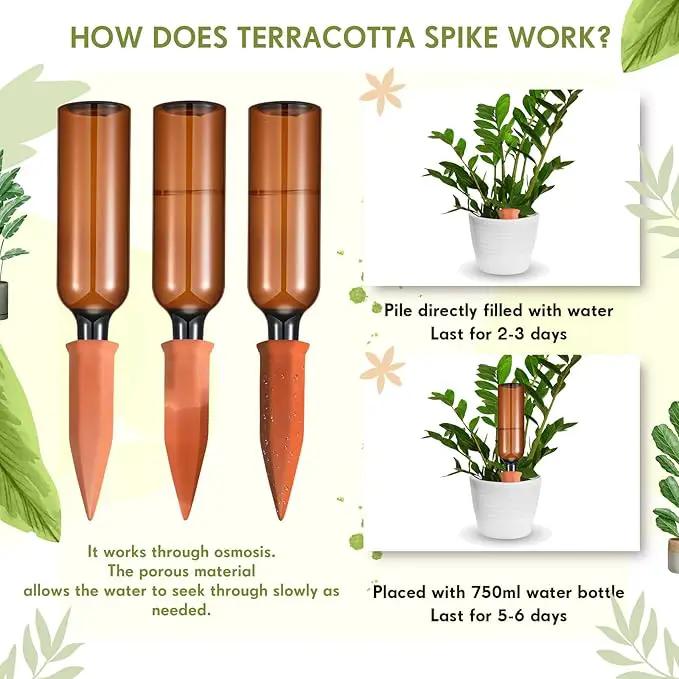 Baderke 8 Pcs 4 Set Plant Watering Devices, Terracotta Watering Spikes with 25 oz Plastic Wine Bottles, Slow Release Vacation Insert Automatic Plant Waterer Device for Indoor Outdoor by GreenHaven Gardens