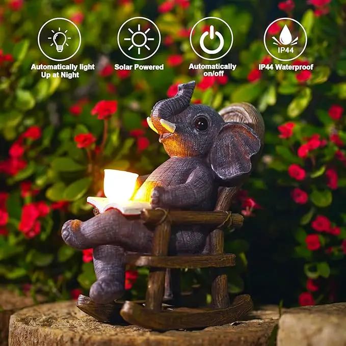Goodeco Solar Elephant Statue for Garden - Perfect Relaxing Outdoor & Fairy Garden Decor, Great as Birthday or Mom Gifts- 6.3 x 7.8in by GreenHaven Gardens