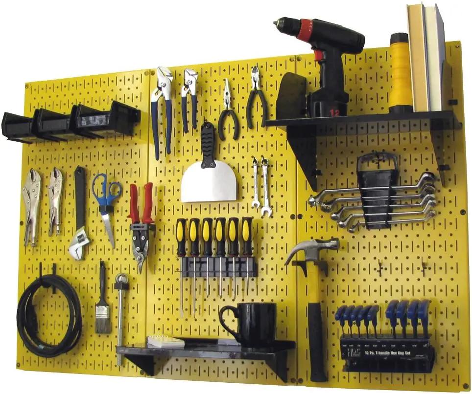 Wall Control 4 ft Metal Pegboard Standard Tool Storage Kit with Yellow Toolboard and Black Accessories by GreenHaven Gardens