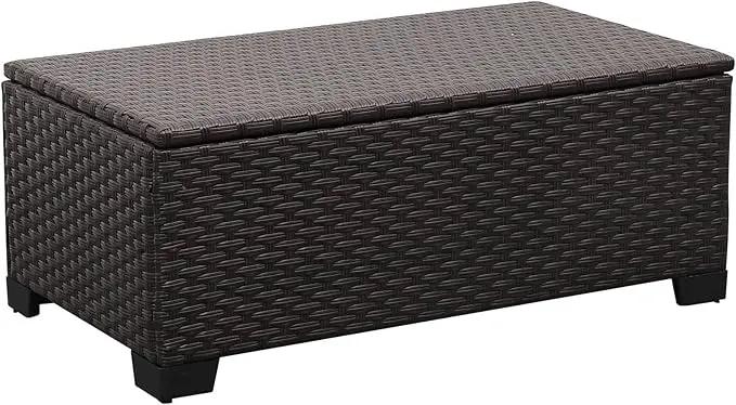 Rattaner Outdoor Storage Table Wicker Patio Coffee Table All-Weather Wicker Side Table with Waterproof Cover, Brown by GreenHaven Gardens
