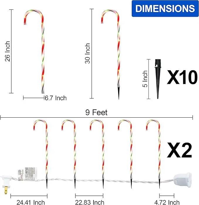 26" Christmas Decorations Outside Candy Cane Lights, Set of 10 Pack Landscape Path Lights for Yard Patio Garden Walkway Festival Holiday, Red & Green by GreenHaven Gardens