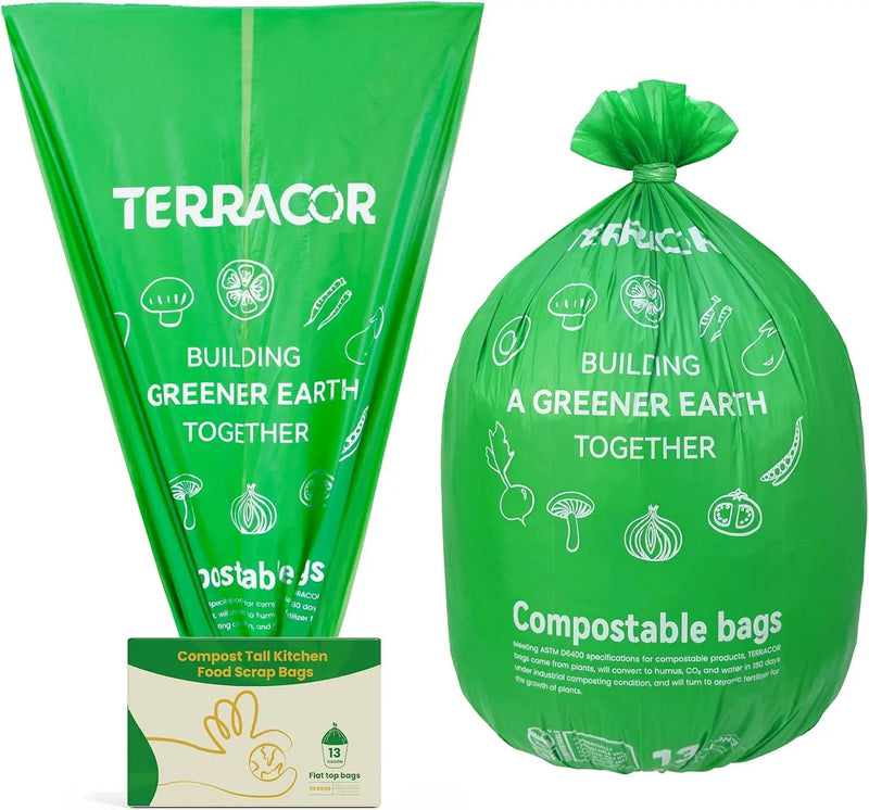 13 Gallon Compostable Trash Bags,50 Count, Heavy Duty Tall Kitchen Food Scrap Waste Bag,Certified BPI and ASTM D6400 Standard by GreenHaven Gardens