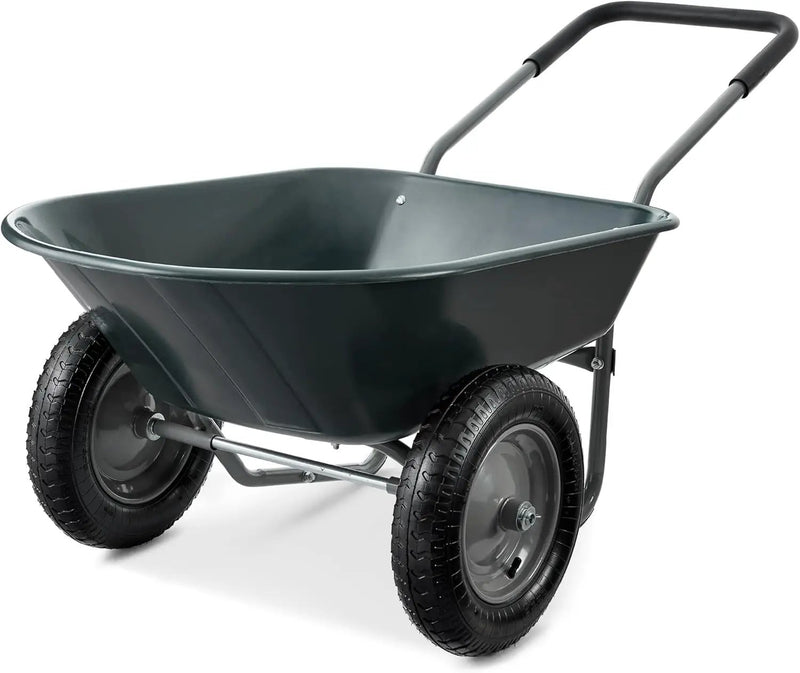 Best Choice Products Dual-Wheel Home Utility Yard Wheelbarrow Garden Cart w/Built-in Stand for Lawn, Gardening, Construction - Dark Gray by GreenHaven Gardens