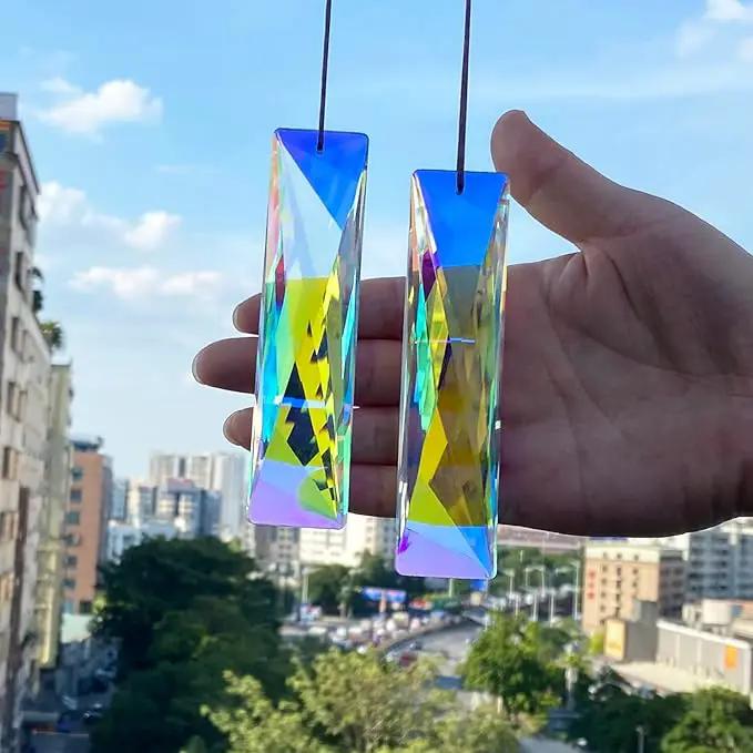 STINO 5" Large Hanging Prism Suncatcher for Window, Rectangle Crystal Stick Rainbow Maker Garden Pendant Sun Catcher Ornament (1, Net Rectangle ABColor 2Pcs) by GreenHaven Gardens