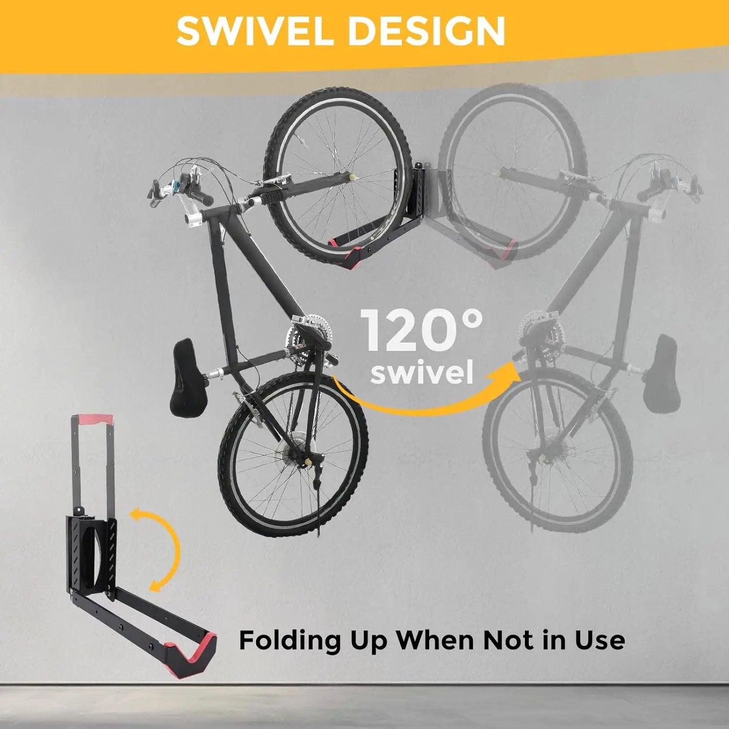 Swivel Bike Wall Mount, Vertical Bicycle Hook Hangers, Can Hold Up to 77 lbs, Cycle Wall Hanger for 16-29 Inch Diameter Wheels by GreenHaven Gardens
