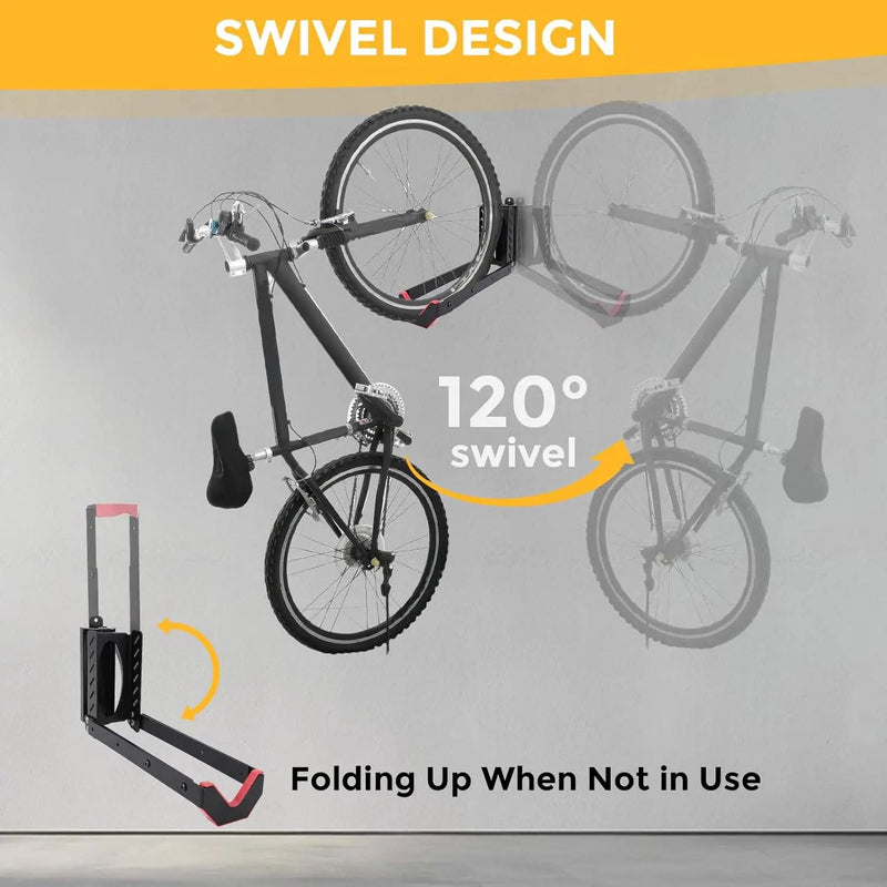 Swivel Bike Wall Mount, Vertical Bicycle Hook Hangers, Can Hold Up to 77 lbs, Cycle Wall Hanger for 16-29 Inch Diameter Wheels by GreenHaven Gardens