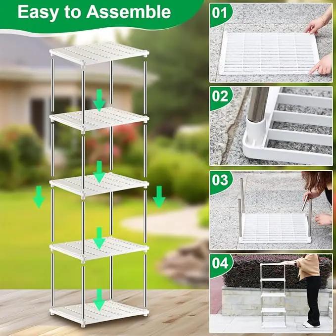 5 Layer Sprouting Tray Storage Shelf, Plant Tray Shelf Nursery Pot Tray Shelf Seeding Tray Container Shelves Indoor/Outdoor Plant Rack Holder (34.65''Hx13.58 Wx16.54 L, White) by GreenHaven Gardens