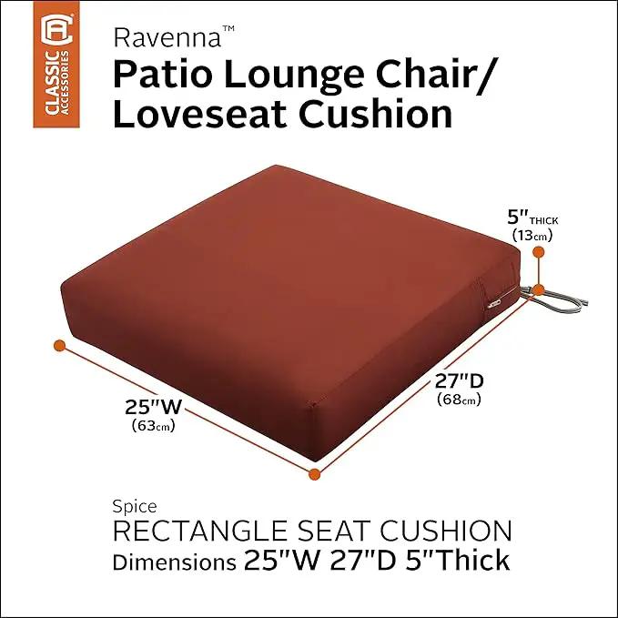 Classic Accessories Ravenna Water-Resistant Patio Lounge Chair/Loveseat Cushion, 25 x 27 x 5 Inch, Spice, rectangle Outdoor Seat Cushion by GreenHaven Gardens