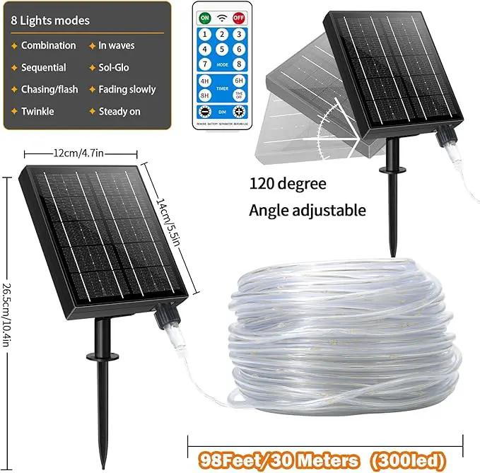 98FT Waterproof 300LEDs Solar Rope Lights, Type C Charging, Remote-Controlled, for Outdoor Pathway Pool Patio Party Garden Yard Palm Tree Holidays (Brighter - Warm White) by GreenHaven Gardens