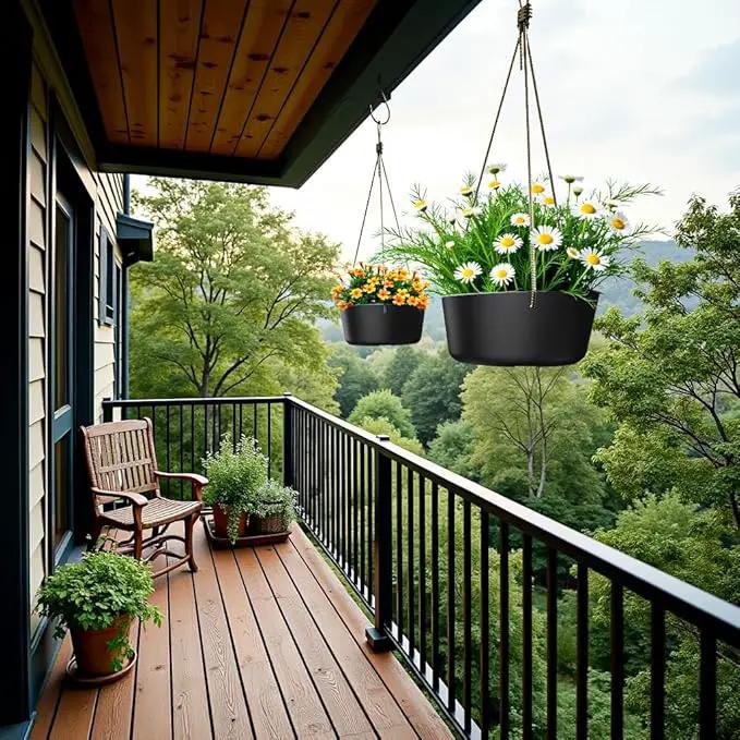 10.7 Inch Hanging Planter for Outdoor Indoor Plants，2 Pack Hanging Flower Pots with Drain Holes for Garden Home Decor Use (Black) by GreenHaven Gardens