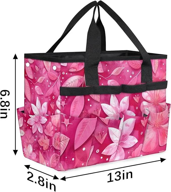 Rose Red flower Gardening Tool Bag,Heavy Duty Garden Tote Bag,Portable Oxford Gardening Storage Basket Organizer Handbag with Pockets Handle,Hand Tools Gifts for Outdoor Garden Lawn by GreenHaven Gardens