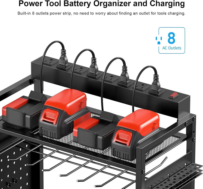 CCCEI Garage Power Tools Organizer Cart with Charging Station, Black Floor Standing Rolling Drill and Tools Battery Storage Cart on Wheels. Utility Rack Gift for Men, Husband, Father. by GreenHaven Gardens