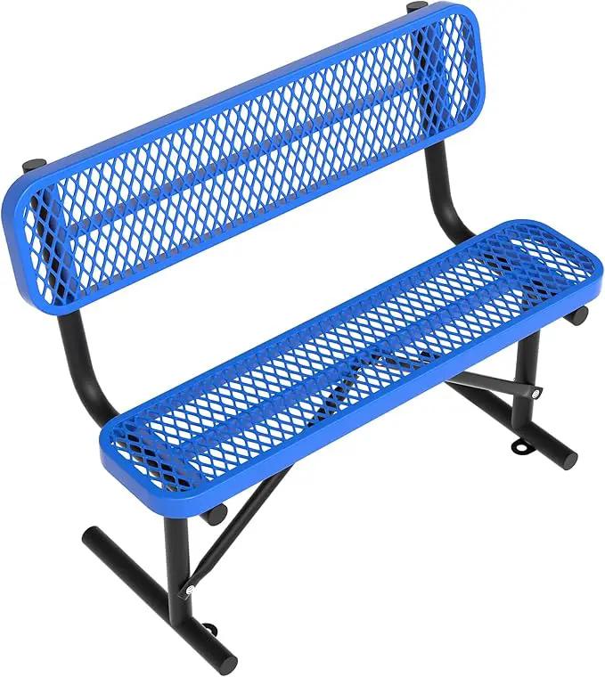Heavy Duty Park Bench with Back Portable Frame, Outdoor Steel Bench with Backrest, Outdoor Park Bench Expanded Metal Mesh Bench for Lawn, Park, Deck, Garden, Patio, Porch, Black (Blue, 4FT) by GreenHaven Gardens