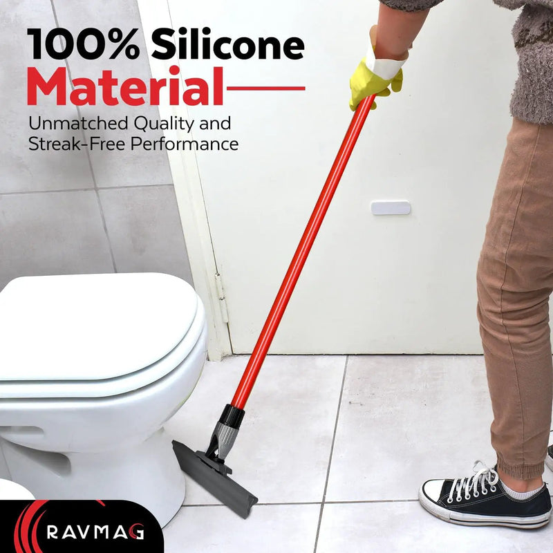Silicone Floor Squeegee with 55-Inch Long Handle, 12-Inch Single Cast Silicone Blade, 360° Swivel Joint - Multifunction Floor Squeegee for Garage, Concrete Floor, Shower Floor, Glass Windows by GreenHaven Gardens