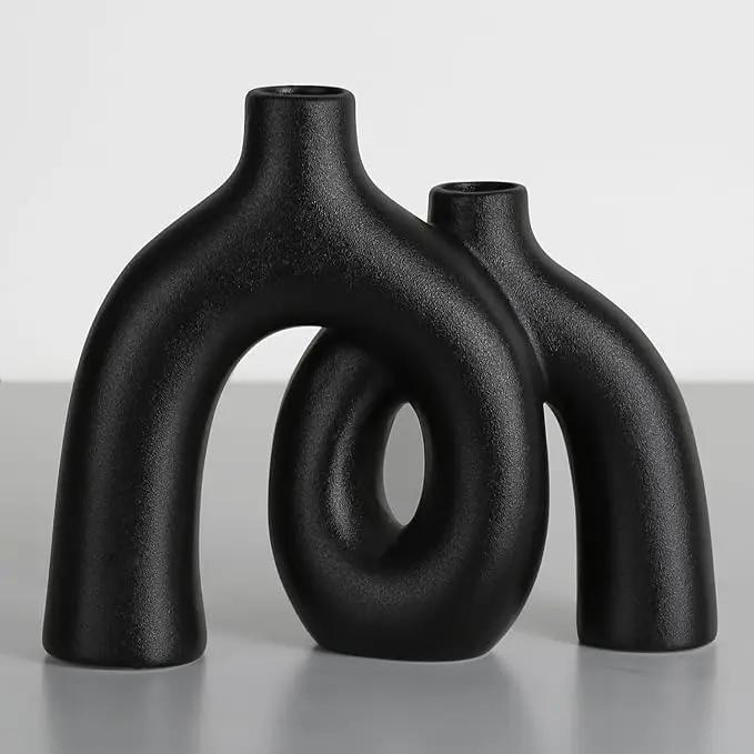 CEMABT Modern Nordic Boho Vase Set - Elegant Black Matte Ceramic Home Decor for Living Room, Bookshelf, Mantel, Entryway Table & Console Décor | Shelf Decorations Gift by GreenHaven Gardens