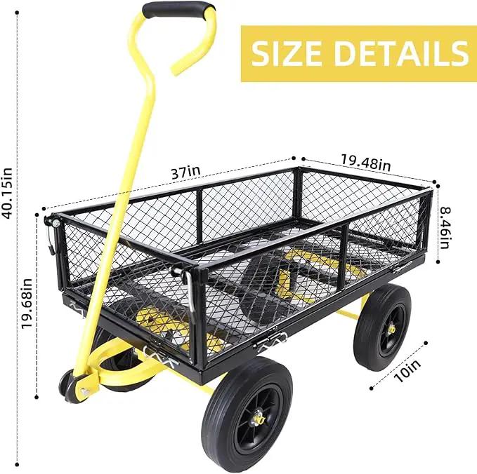 Heavy Duty 480 Lbs Capacity Mesh Steel Garden Cart Folding Utility Wagon with Removable Sides (Black+Yellow) by GreenHaven Gardens