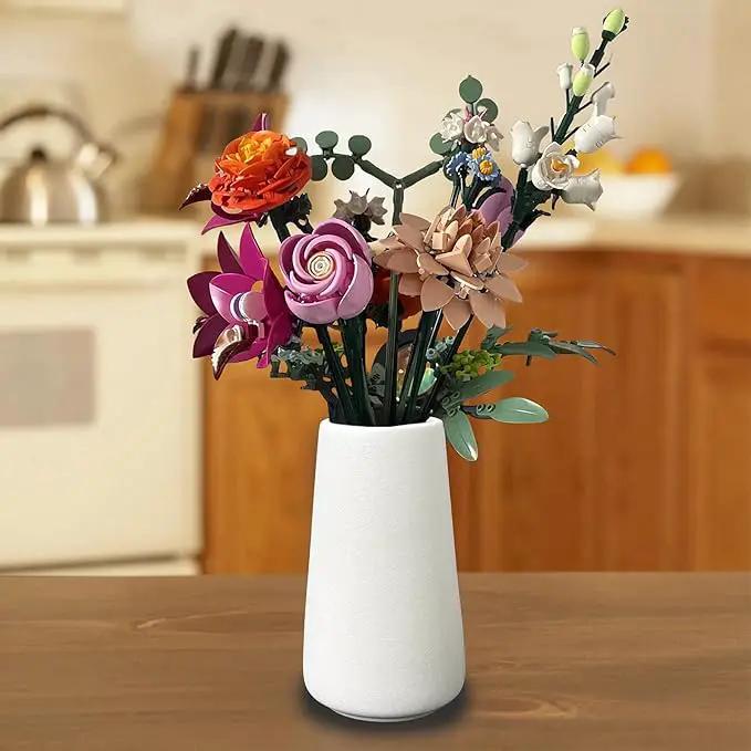 Simple Vase for Flowers Plants, Matte Vases for Modern Table Shelf Home Decor Wedding Boho Decor, 6" H Frosted Elegant Ceramic Vase for Pampas Grass Fluffy Stem Bouquet Lavender Flowers (White, 4) by GreenHaven Gardens