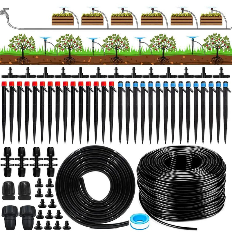 236FT Quick Connect Drip Irrigation Kit, Garden Watering System DIY Automatic Irrigation Equipment Kit for Lawn Raised Bed Greenhouse Plant Watering with 1/4'' Tubing, Drip Emitter, Connector by GreenHaven Gardens