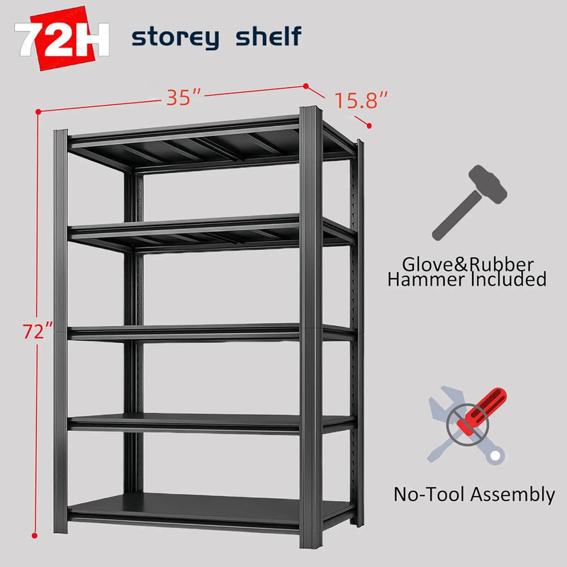 5-Tier 35" W x 15.8" D x 72" H Garage Shelving 3000LBS Storage Shelves Heavy Duty Metal Shelf Unit Adjustable Basement Industrial Storage Racks by GreenHaven Gardens