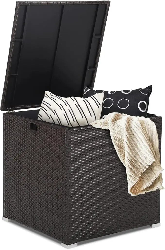 RELAX4LIFE Outdoor Storage Box 72-Gallon - Outside Wicker Storage Bin with Waterproof Zippered Liner, Gas Strut, Package Delivery Boxes for Outside, Accessories, Garden Tools Storage Deck Box by GreenHaven Gardens