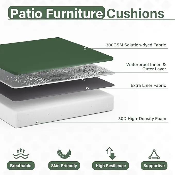 Patio Chair Cushions 17 X 16 X 3 Inch Waterproof Outdoor Seat Cushions for Patio Furniture, Outdoor Sofa Couch Pads with Ties & Handle, Set of 2, Green by GreenHaven Gardens