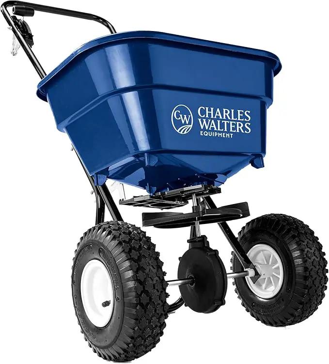 Charles Walters Equipment CW2000 Estate Style Broadcast Spreader for Spreading Fertilizer and Ice Melt on Lawns, Sidewalks, and Driveways, 65lb Capacity, 35" x 35" by GreenHaven Gardens