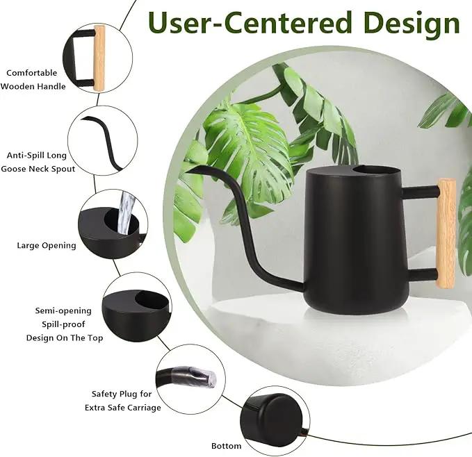 Plant Watering Can,35oz Metal Watering Can,Stainless Steel Watering Can Indoor Plants with Long Curved Spout,Small Watering Can for Indoor Plants,Bonsai Outdoor Garden Modern Decorative(Black) by GreenHaven Gardens