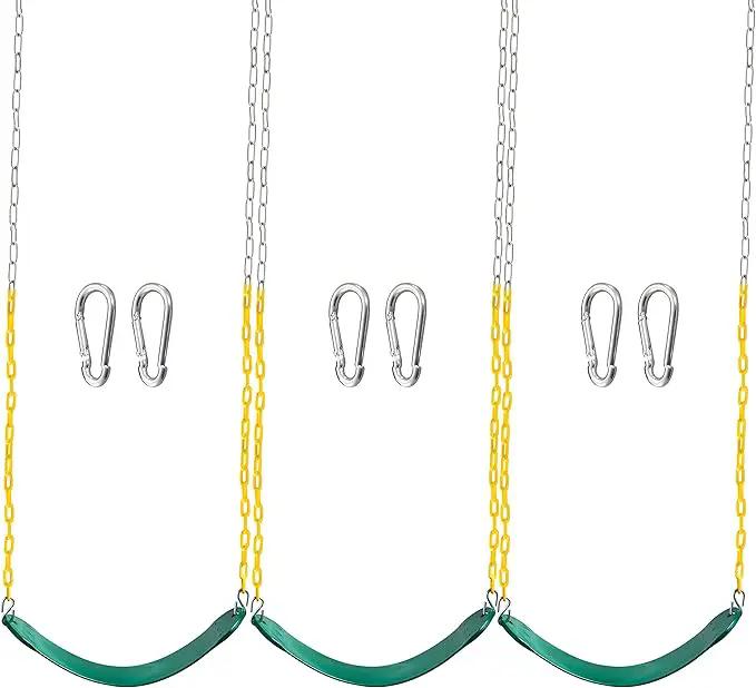 TURFEE 3 Pack Green Swing Seats Heavy Duty with 66" Chain, Swing Set Accessories Replacement with Snap Hooks for Kids Outdoor Play Playground, Trees, Backyard (Limit 300lb) by GreenHaven Gardens