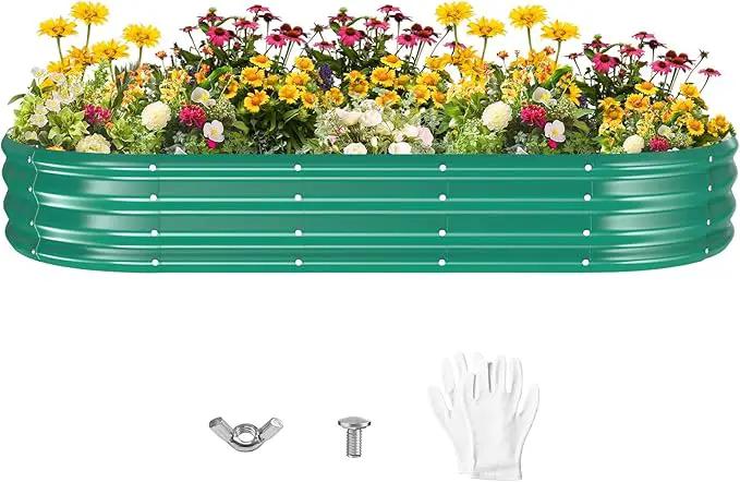 Galvanized Raised Garden Beds for Gardening - 72 x 36 x 12 inch Oval Metal Planter Boxes Above Ground Outdoor for Vegetables,Flowers,Herbs, Garden Container Green (1, 6X3X1FT) by GreenHaven Gardens