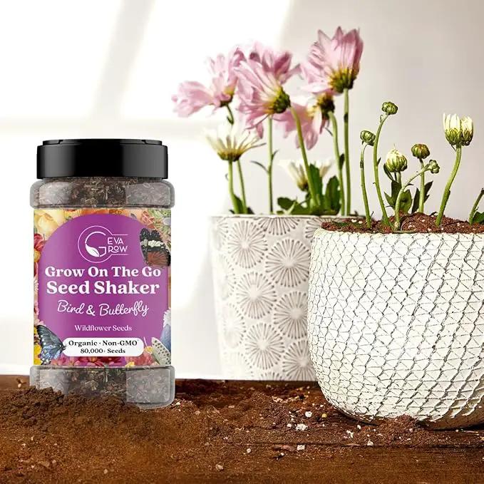 Mini Wildflower Seed Shaker - Bird & Butterfly Garden Seed Mix | 60,000+ Annual & Perennial Flower Seeds for Planting - Attracts Hummingbirds & Butterfly | No Messy Bags or Packets by GreenHaven Gardens