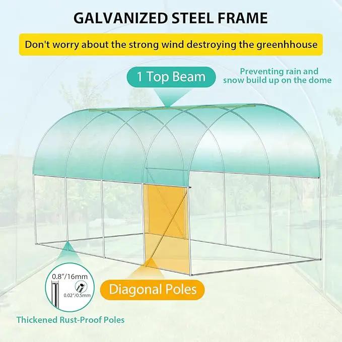 Compact Greenhouse Kit 7'x15'x7' with Galvanized Frame, 140G Green PE Cover, 1 Door & 8 Windows for Outdoor Gardening by GreenHaven Gardens