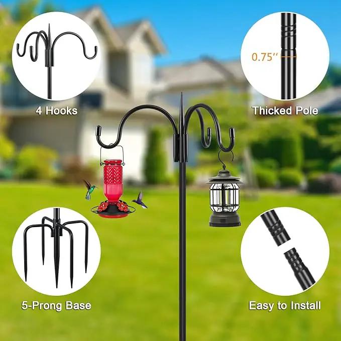 FEED GARDEN [Upgrade Version 92 Inch Three Shepherd Hooks for Outdoor,Bird Feeder Pole with 5 Prong Base, Adjustable Shepard Hooks for Hanging Plant, Solar Lanterns, Wind Chimes, 2 Pack by GreenHaven Gardens