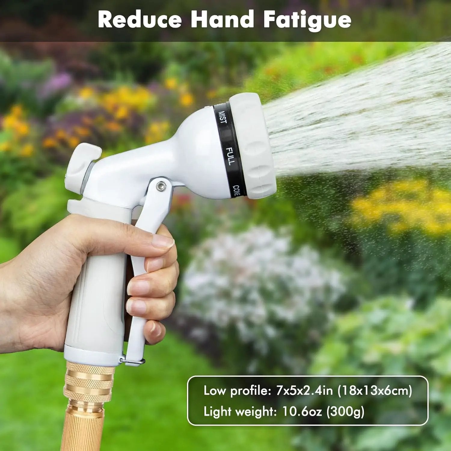 RESTMO Garden Hose Nozzle, Heavy Duty Metal Water Hose Nozzle with 7 Adjustable Spray Patterns, High Pressure Hand Sprayer with Flow Control, Best for Watering Plant & Lawn, Washing Car & Pet, White by GreenHaven Gardens