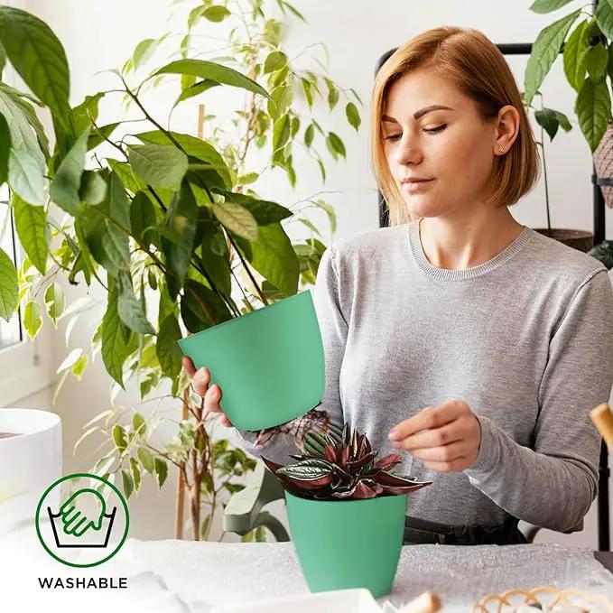 Planter Pots with Drainage Holes - Lightweight, Durable, & Space-Saving Pots for Indoor and Outdoor - Versatile Functionality, Simple Modern Design, Set of 10 Plastic Planter Pots Mint by GreenHaven Gardens