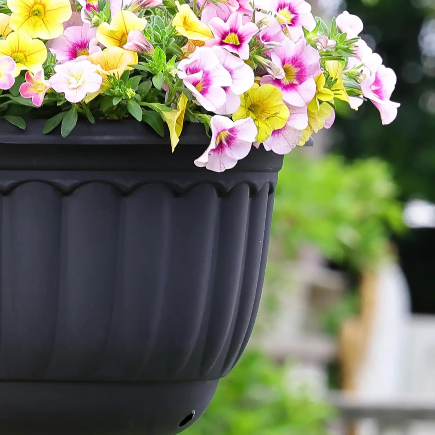 YIKUSH Planters for Outdoor Plants 2 Pack Black Plant Pots with Drainage Hole and Absorbing Tray Hanging Planters for Indoor Plants (12 inch, 3 Hooks) by GreenHaven Gardens
