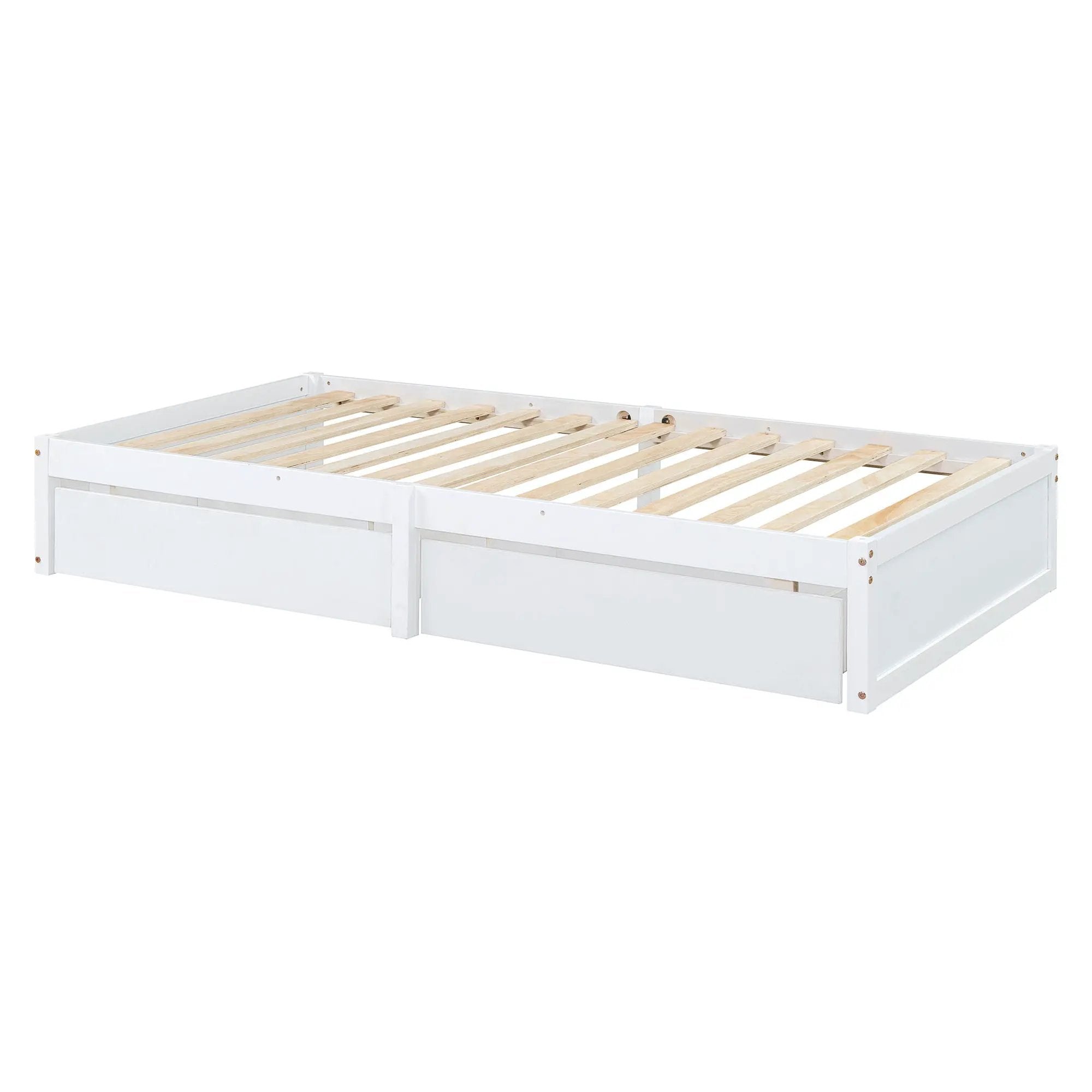 Daybed With Fence Guardrails And 2 Drawers, Split Into Independent Floor Bed & Daybed by HouseOfZazla