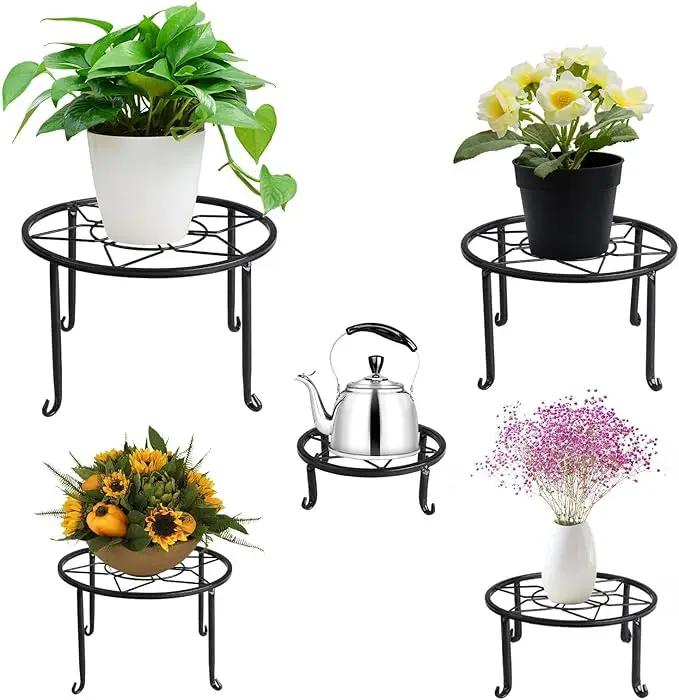5 Pack Metal Plant Stands,Heavy Duty Potted Holder for Flower Pot,Indoor Outdoor Metal Rustproof Iron Garden Container Round Supports Rack for Planter… by GreenHaven Gardens