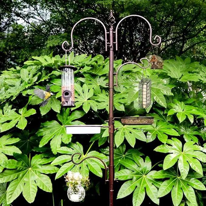 Deluxe Bird Feeding Station Kit With Multi Feeder Hanging Pole, Metal Suet Feeder, Bird Bath, Mesh Tray for Attracting Wild Birds and Planter Hanger (1 Pack) by GreenHaven Gardens