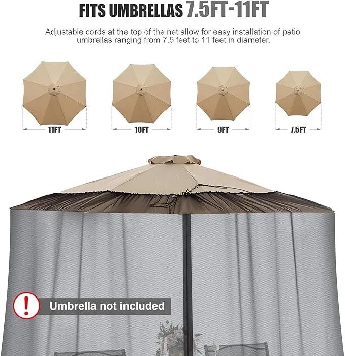 9-11 FT Umbrella Net for Outdoor Umbrella, Universal Hanging Mosquito Net for Patio,Polyester Mesh Umbrella Screen for Patio Tables with Zipper (Black) by GreenHaven Gardens