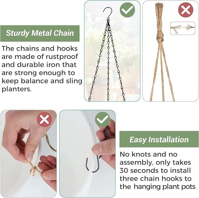 T4U Hanging Planter Self Watering 8 Inch, 2 Pack White Indoor Outdoor Hanging Plant pots, Hanging Flower Pot with Drainage Hole & Plug & Chain with 3 Hooks for Garden Home Decor by GreenHaven Gardens