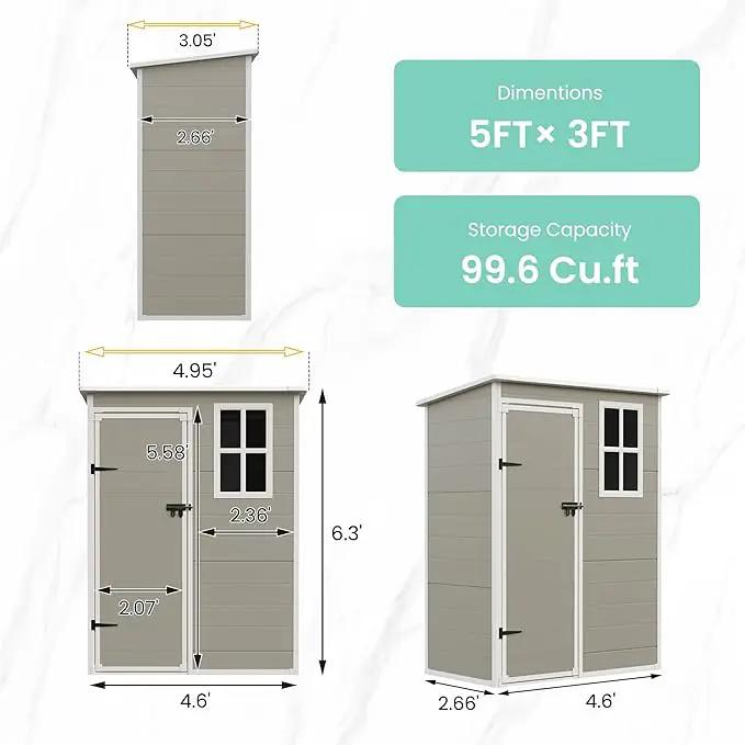 UDPATIO Outdoor Storage Shed 5x3 FT, Garden Plastic Sheds & Outdoor Resin Shed with Lockable Door for Backyard, Patio, Lawn, Light Grey by GreenHaven Gardens