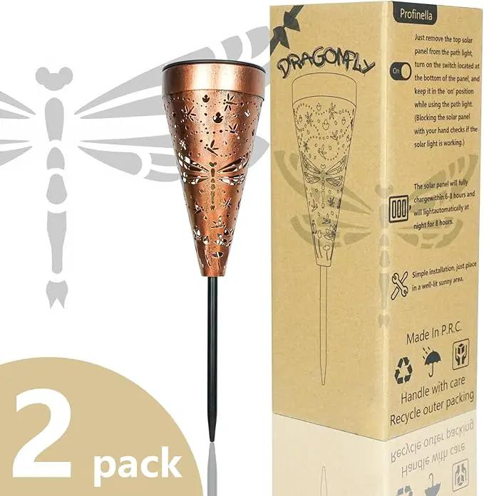 2-Pack Dragonfly Outdoor Solar Pathway Lights, Metal Garden Path Decorations, Waterproof Landscape Lighting for Yard, Lawn, Walkway – Gifts for Women, Mom, Grandma by GreenHaven Gardens