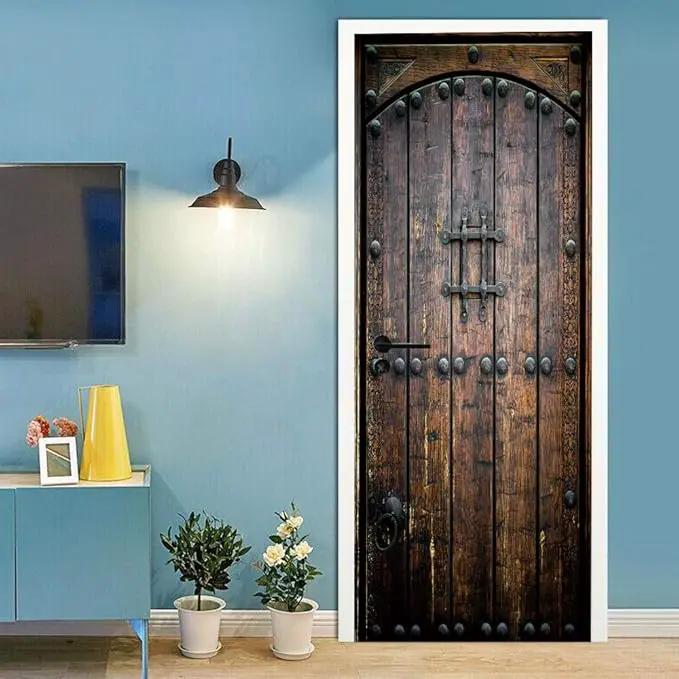 PVC 3D Door Sticker Mural - Wooden Door, Waterproof, Removable, for Living Room Decoration - 31.5 x 78.7 inch by GreenHaven Gardens