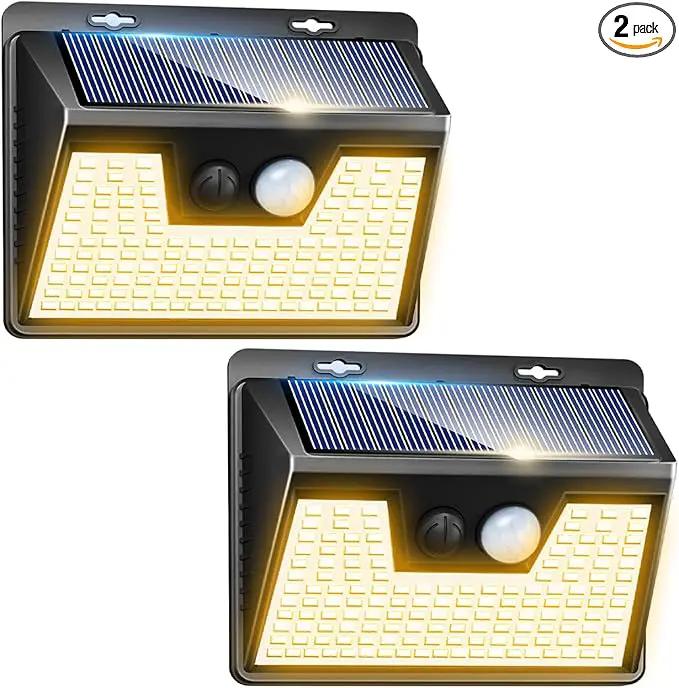 Peasur LED Solar Lights Outdoor Motion Sensor, 2 Packs Waterproof Solar Power Fence Security Lighting, 3 Mode Yard Deck Lamp for Wall Stairs Home Outside Warm White by GreenHaven Gardens