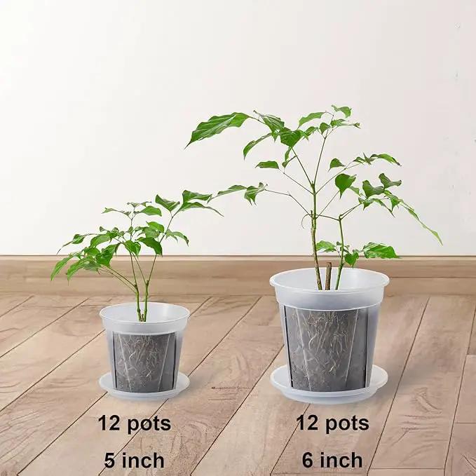 24 pcs 5/6 inch Clear Nursery pots for Plants,Thick Plastic Clear Plant pots with Drainage Holes and Saucers for Orchids,Succulents etc,Outdoor or Indoor use by GreenHaven Gardens