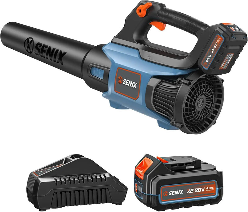 SENIX 20V Max Leaf Blower, Cordless, Brushless, Handheld, Up to 350 CFM and 80 MPH, 2 Speed Mode, Cruise Control, Lightweight, 4.0 Ah Battery and Charger Included (BLAX2-M) by GreenHaven Gardens