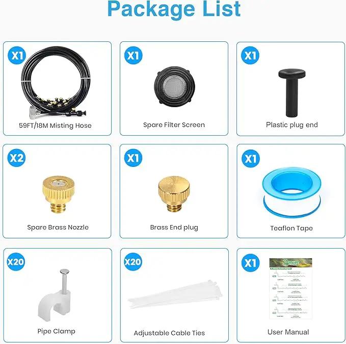 Bonviee Misters for Outside Patio - 59FT Misting Cooling System with 20 Brass Nozzles and 3/4" Adapter, 18M DIY Outdoor Misters Kit for Garden, Greenhouse, and Patio Cooling by GreenHaven Gardens