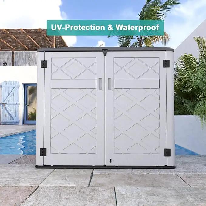 KINYING Horizontal Outdoor Storage Shed,47 Cu.ft Resin Outdoor Storage Cabinet Waterproof for Garden/Patio/Backyards by GreenHaven Gardens
