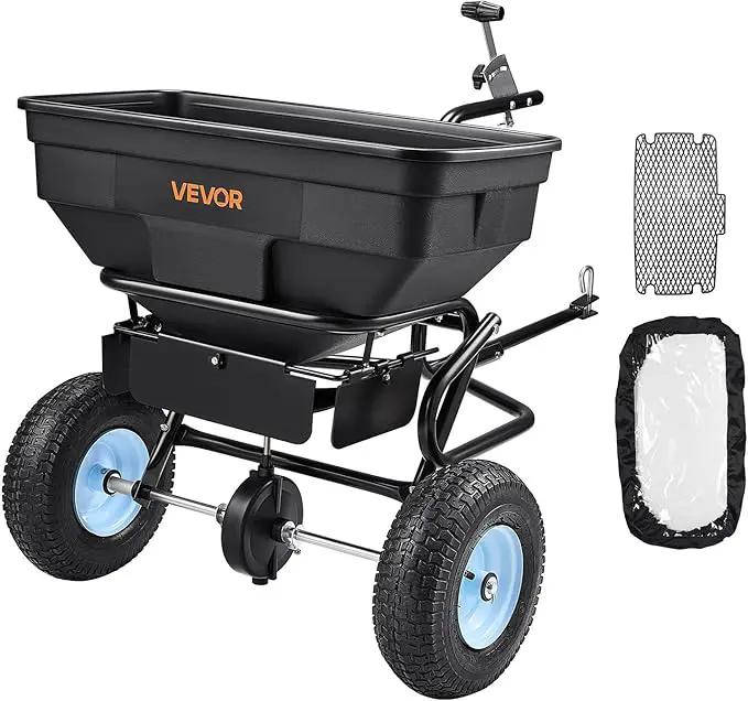 VEVOR Tow Behind Broadcast Spreader, 130LBS Capacity, Tow-Behind Lawn Spreader with 13 in Tires, 30 Adjustable Setting & 9.8 ft Spreading Width, Lawn Spreaders for Seed, Fertilizer, Salt, Ice Melt by GreenHaven Gardens